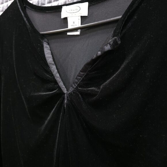 Velvet Y2K Black Top Sm 90s Stretch Velour Whimsigoth Witchy 3/4Sleeve Romantic - Picture 4 of 10
